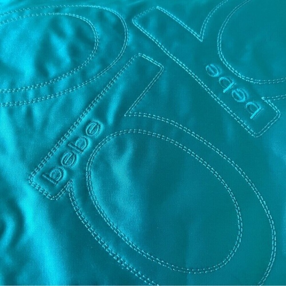 Vintage Bebe Y2K Turquoise Satin Logo Hobo Bag Teal Gold Chain - Picture 7 of 14
